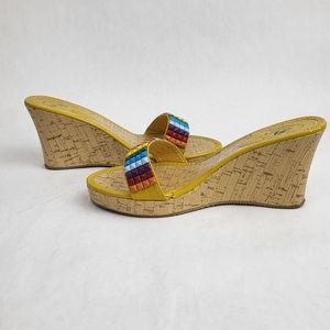 BOLARO by SUMMER RIO Yellow Wedge Cork Sandals Size 10 High Heels Platform